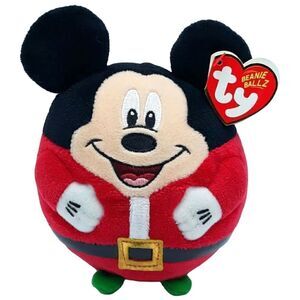 Mickey Mouse Ty Disney Beanie Ballz Santa Claus 2019 Tags Christmas Holiday 6 in